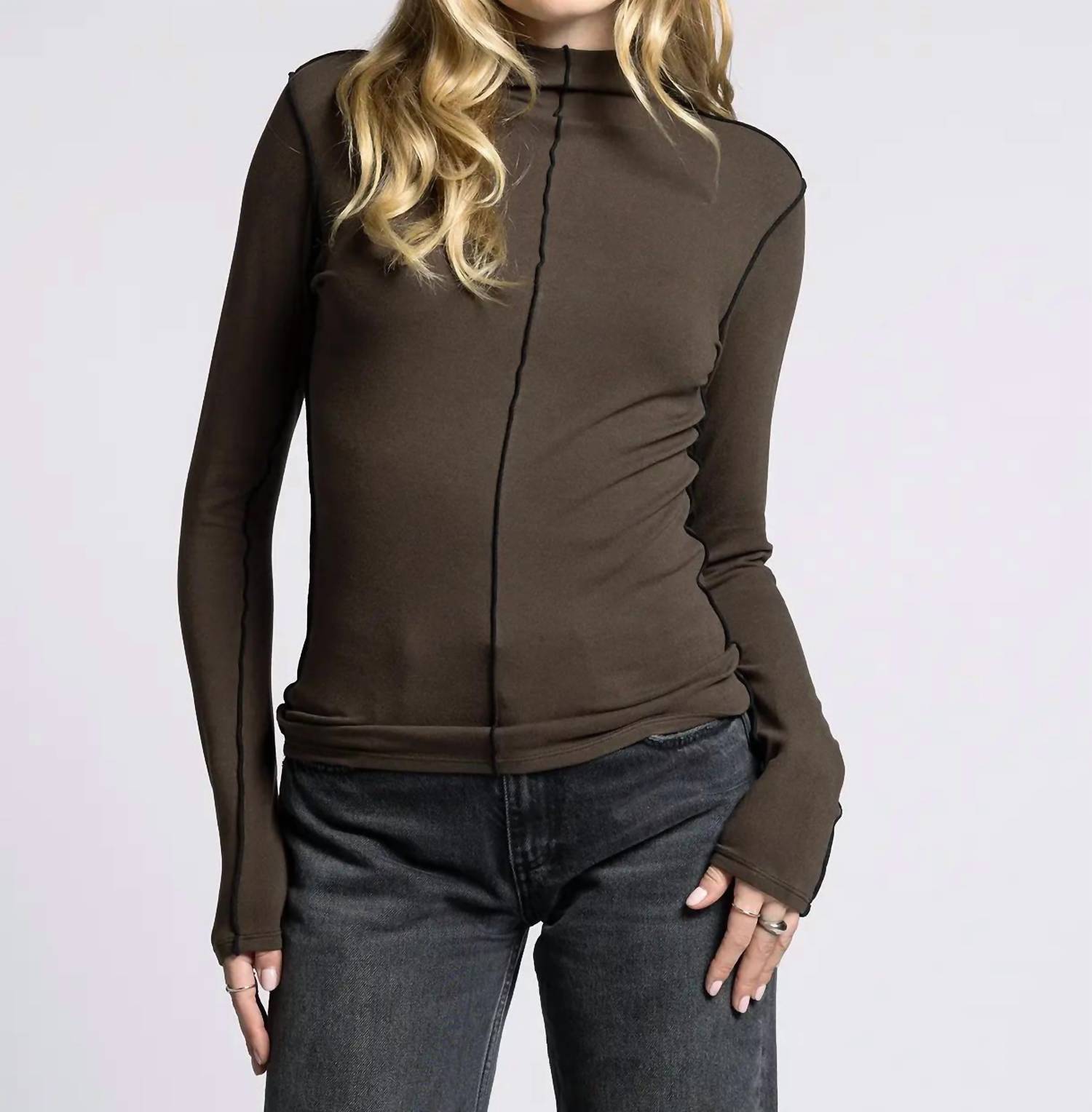 Weekend Los Angeles Marisol Long Sleeve Top in brown black - women's long sleeve top - detail view