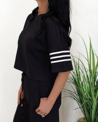 entro Luna Short Sleeve Knit Top And Wide Leg Pants Set in black - women's sleepwear - view 4