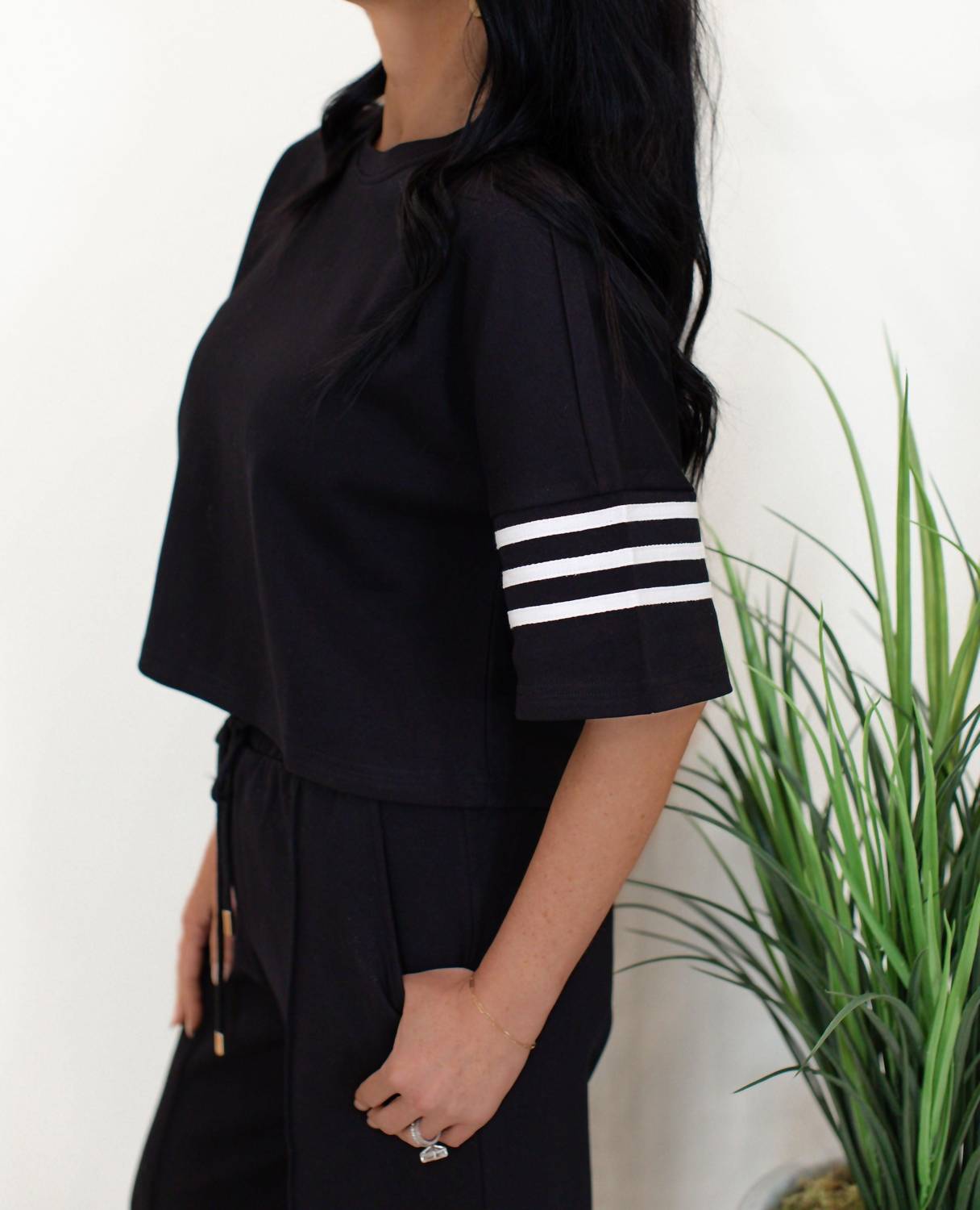 entro Luna Short Sleeve Knit Top And Wide Leg Pants Set in black - women's sleepwear - view 4