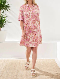 Tribal - Short Sleeve Collared Shift Mini Dress