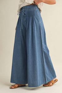 Mustard Seed - Pintuck Wide Leg Denim Pants