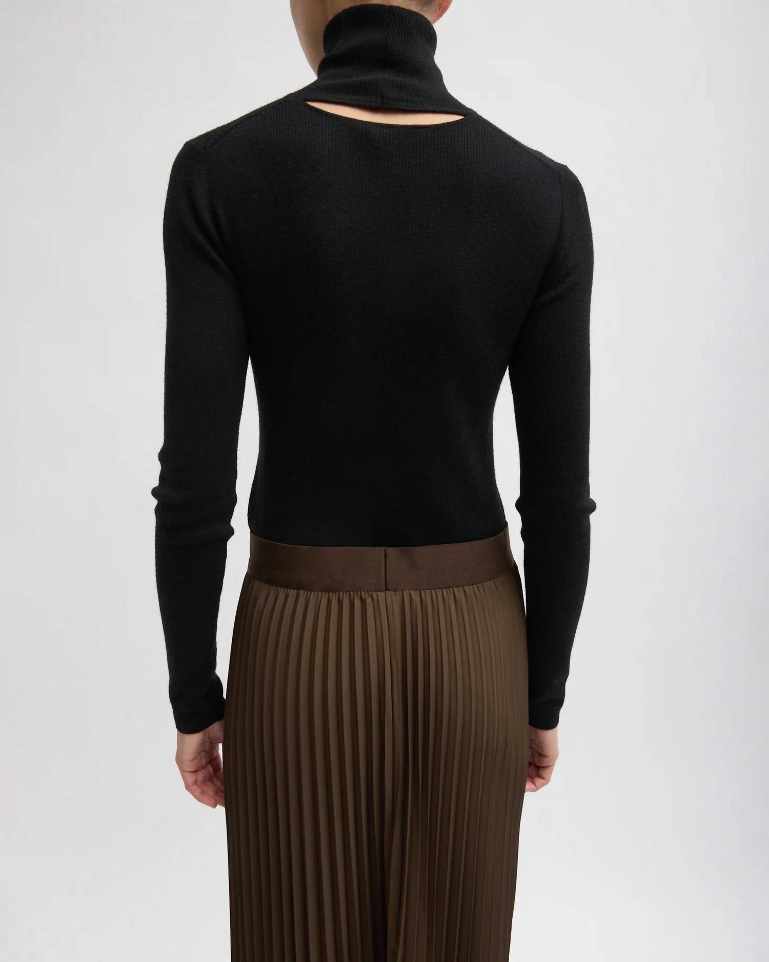 Tibi Featherweight Ribbed Turtleneck Top in black - women's sweater - alternate view