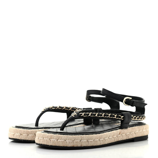Chanel - Women's Lambskin Chain Thong Espadrille Sandals