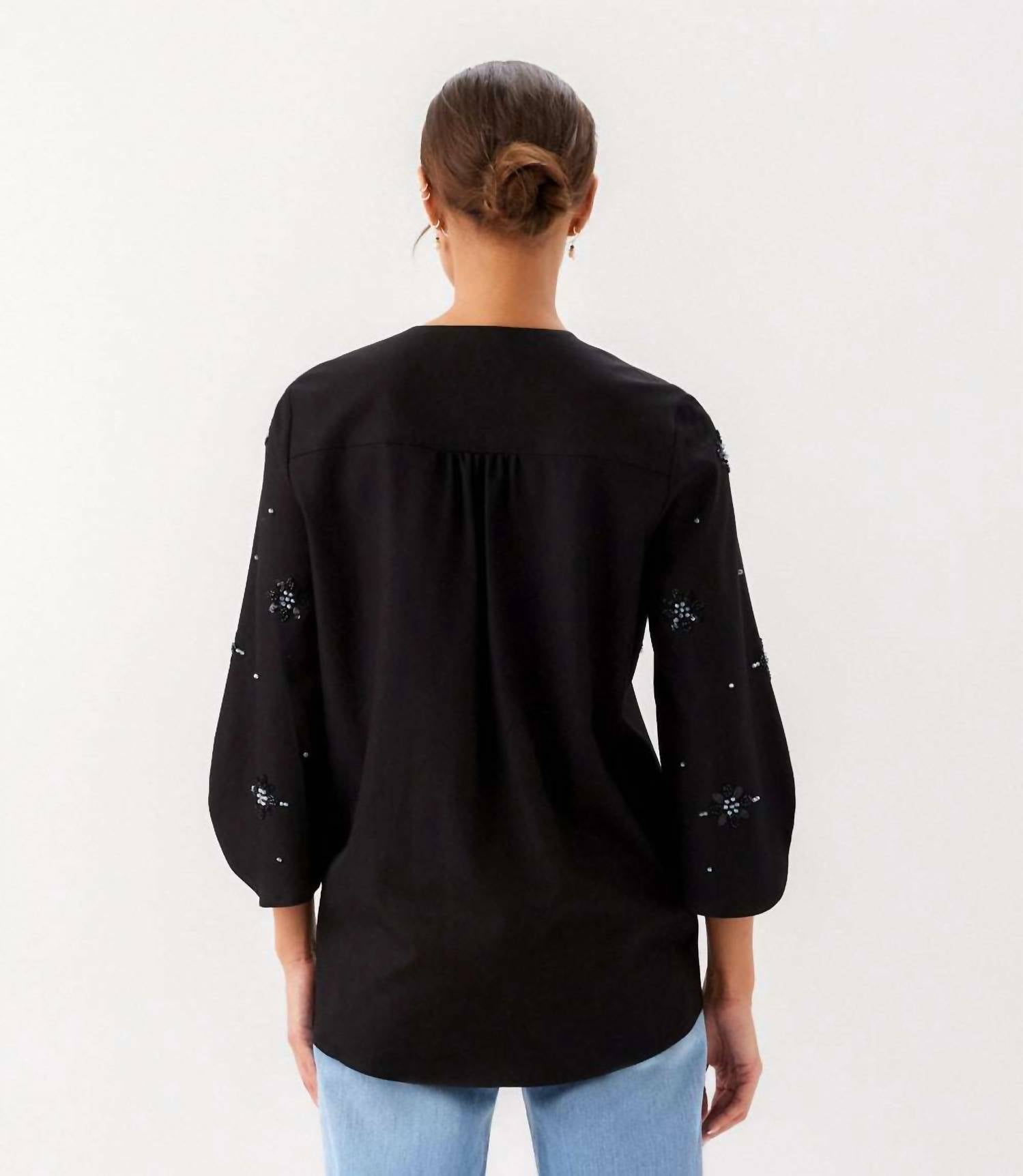 Karen Kane - Bracelet Sleeve Embellished Asymmetric Top