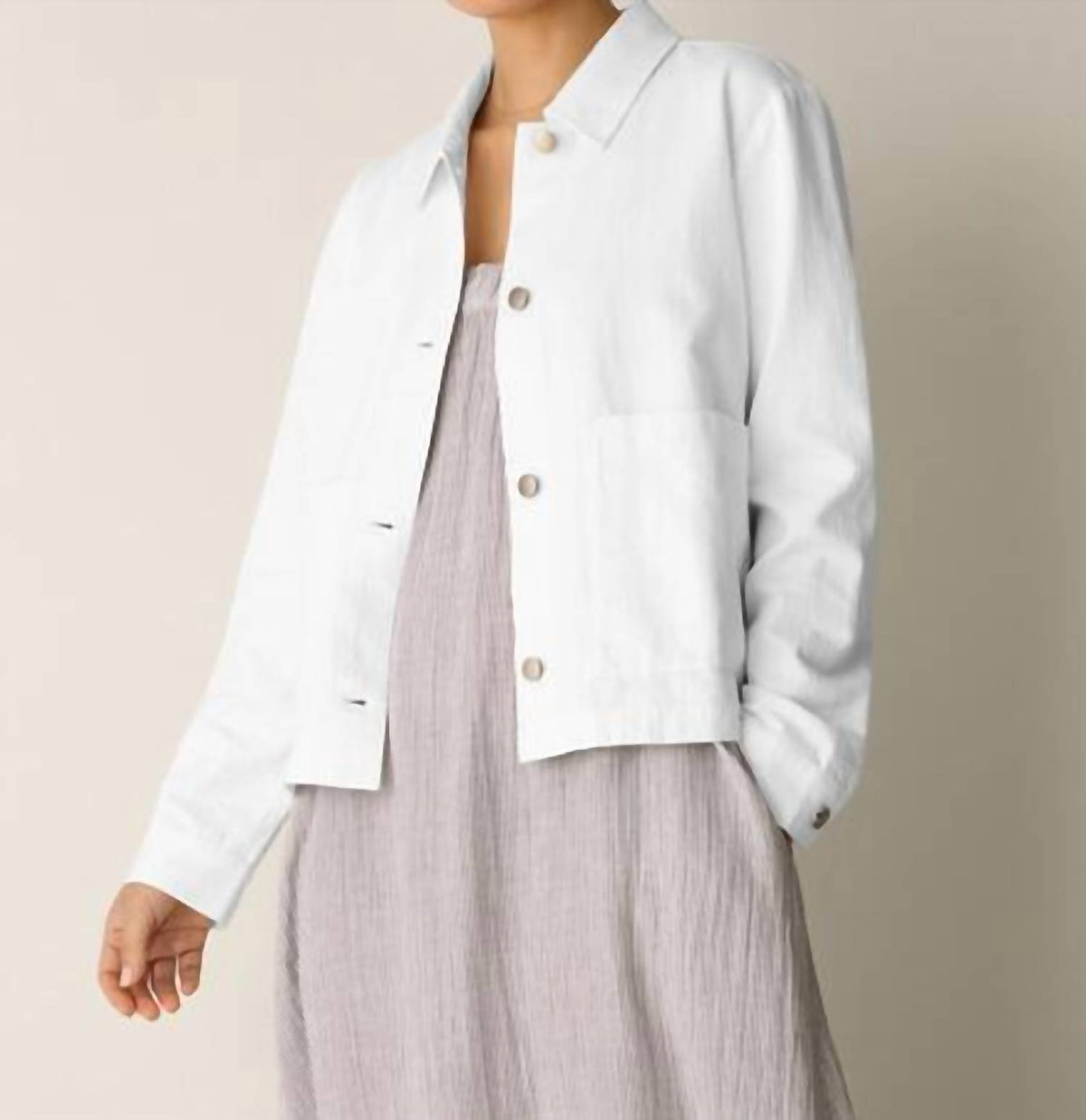 Eileen Fisher - Slubby Organic Cotton Linen Classic Collar Jacket