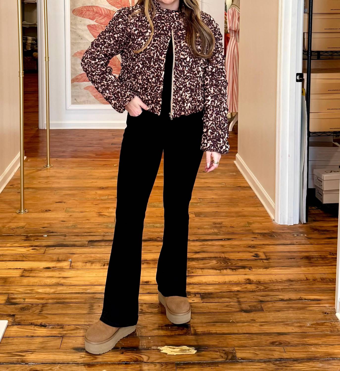 Current Air - Leopard Quilting Puffed Jacket