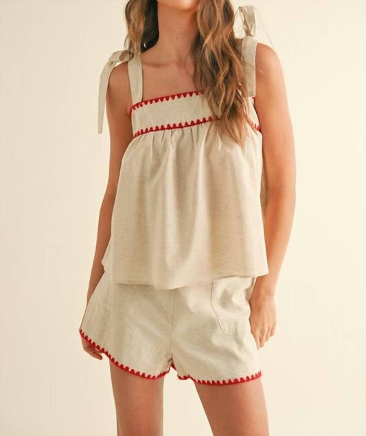 Miou Muse - Linen Tape Detailed Tie Sleeve Top