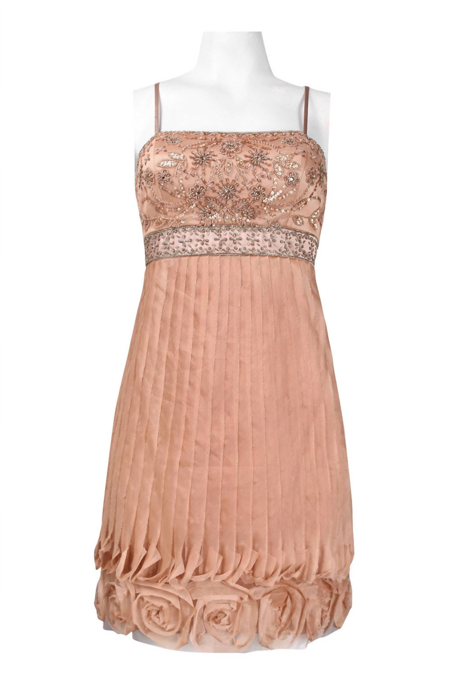 Sue Wong - Spaghetti Strap Beaded Rosette Hem Dress