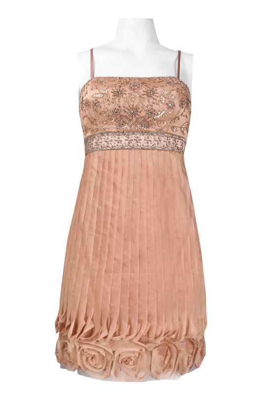 Sue Wong - Spaghetti Strap Beaded Rosette Hem Dress