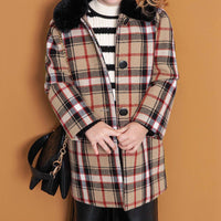 Abel & Lula - Faux Fur Collar Plaid Coat