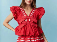 Peach Love - Poplin Ric Rac Bubble Hem Crop Top