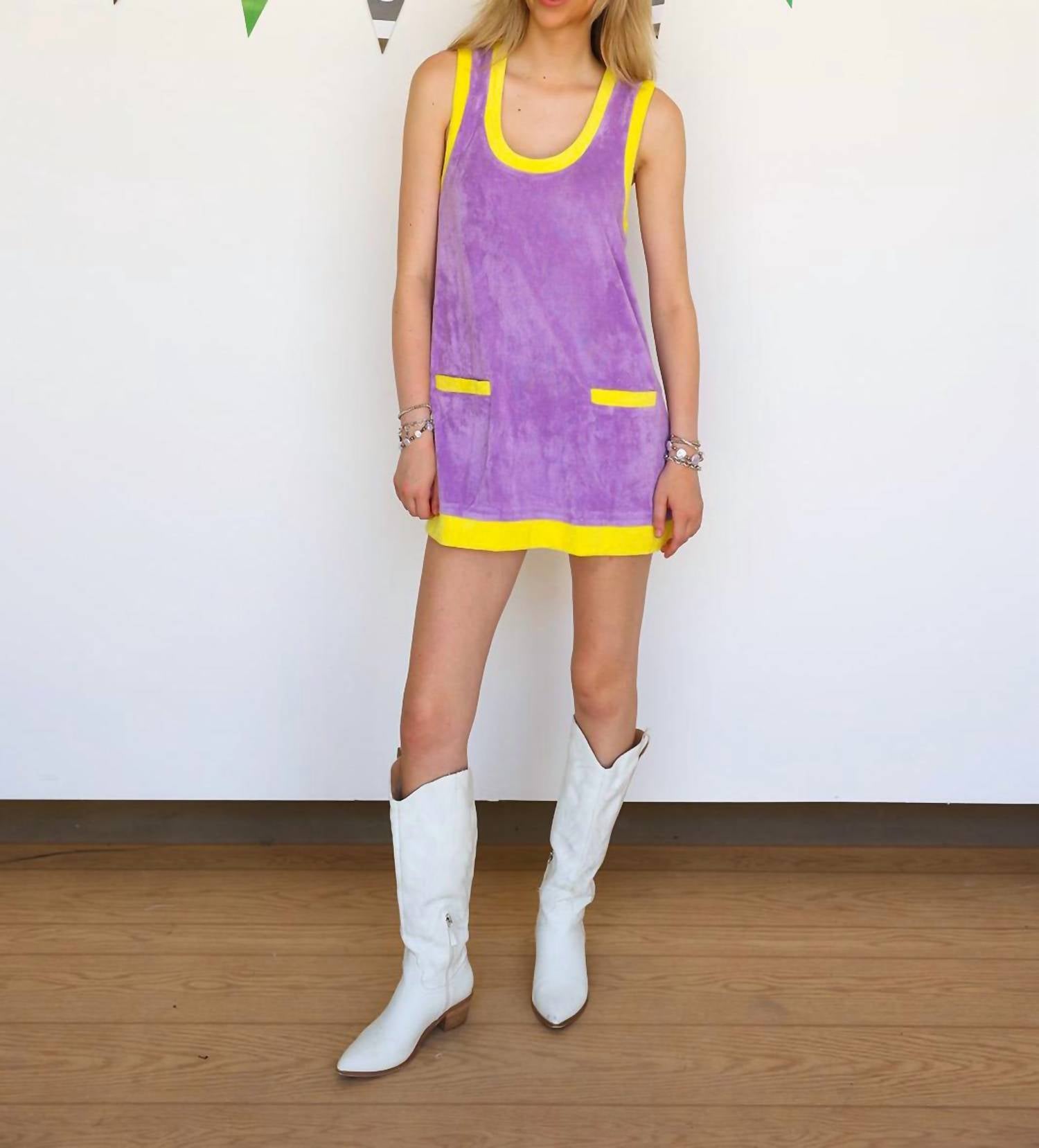 Karlie - Solid Colorblock French Terry Scoop Dress