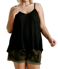 Umgee - Waffle Knit V-neck Tank Top