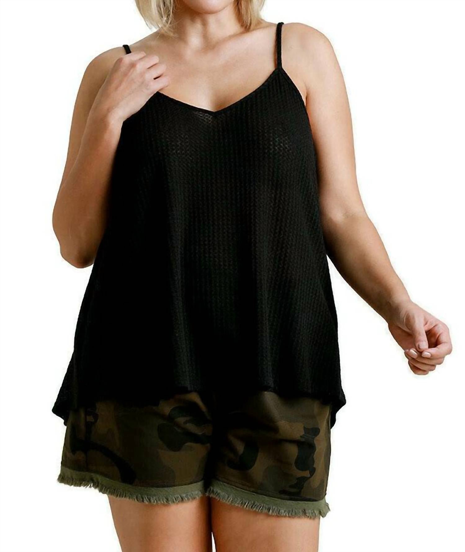 Umgee - Waffle Knit V-neck Tank Top