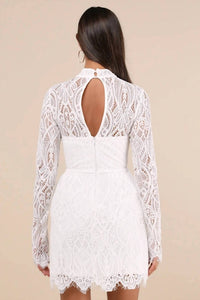 Lulus - Gorgeous Attraction Lace Structured Long Sleeve Mini Dress