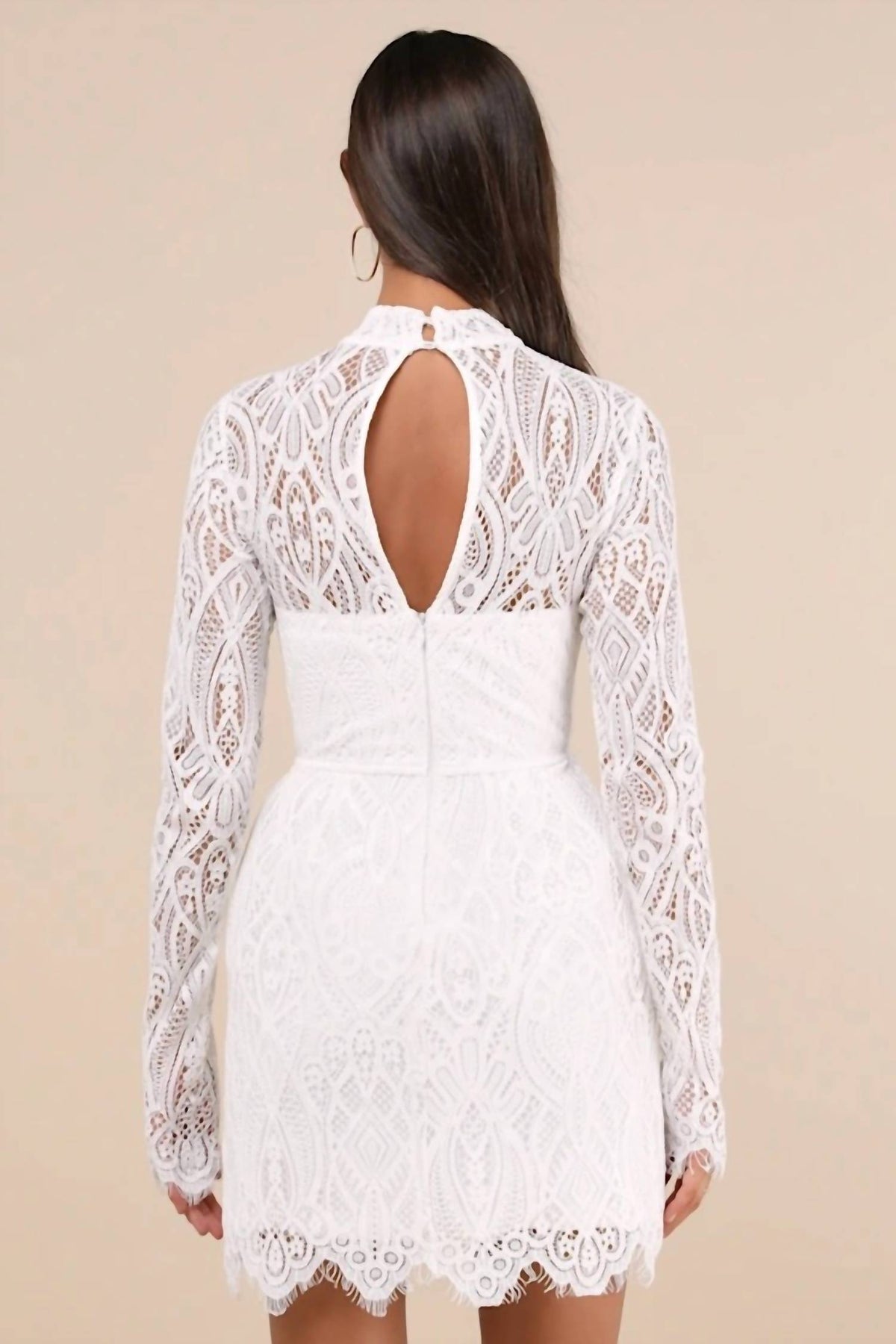 Lulus - Gorgeous Attraction Lace Structured Long Sleeve Mini Dress