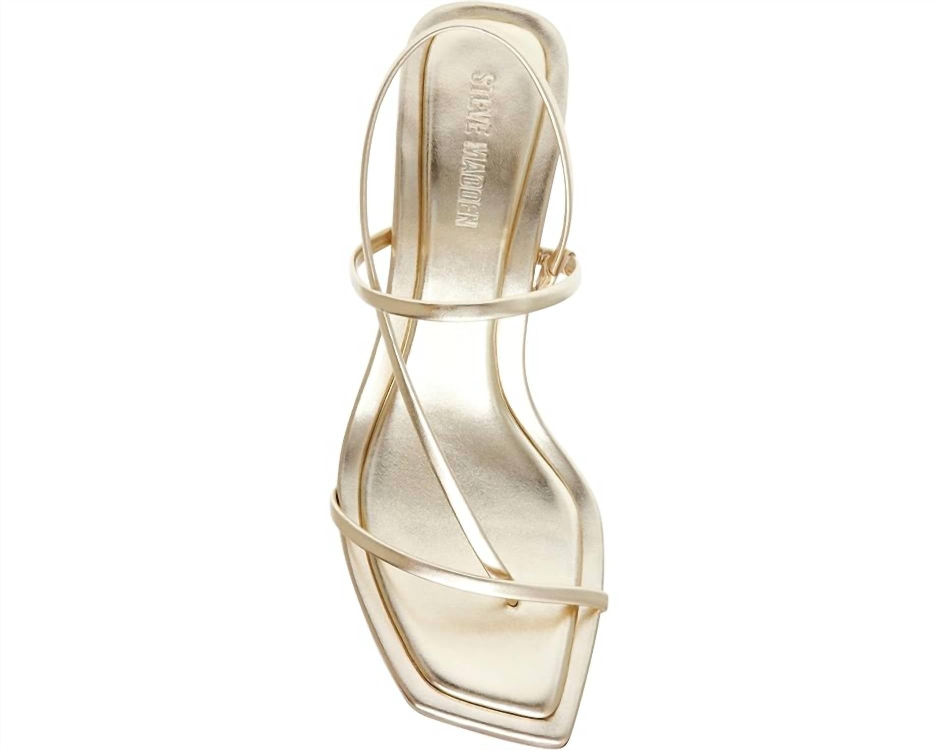 STEVE MADDEN Women's Locke Leather Strappy Y2k Mid Heels Sandals in champagne - women's sandal - detail view