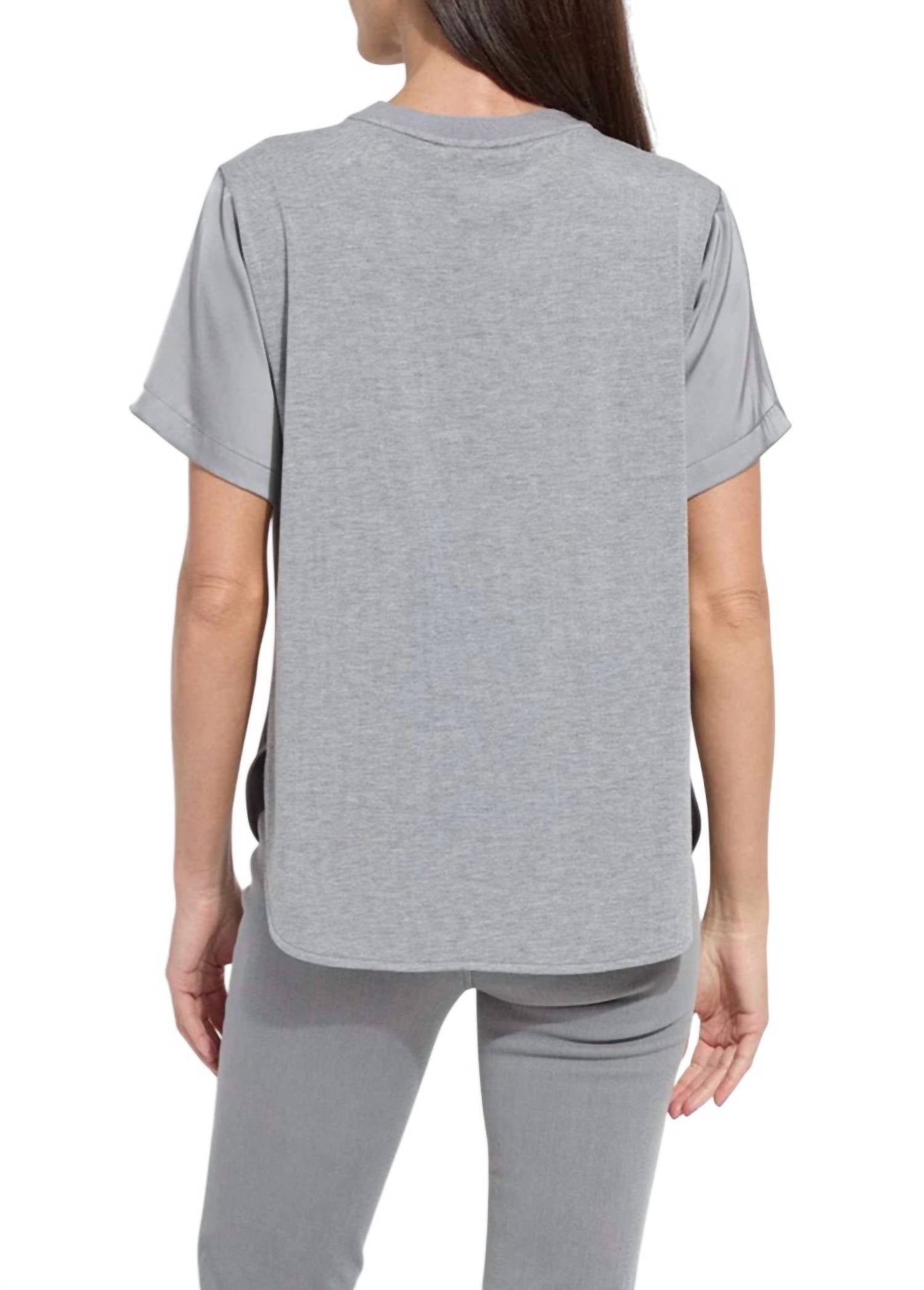 Lysse Aline Crew Neck Mix Media Top in dark heather grey - women's blouse - alternate view