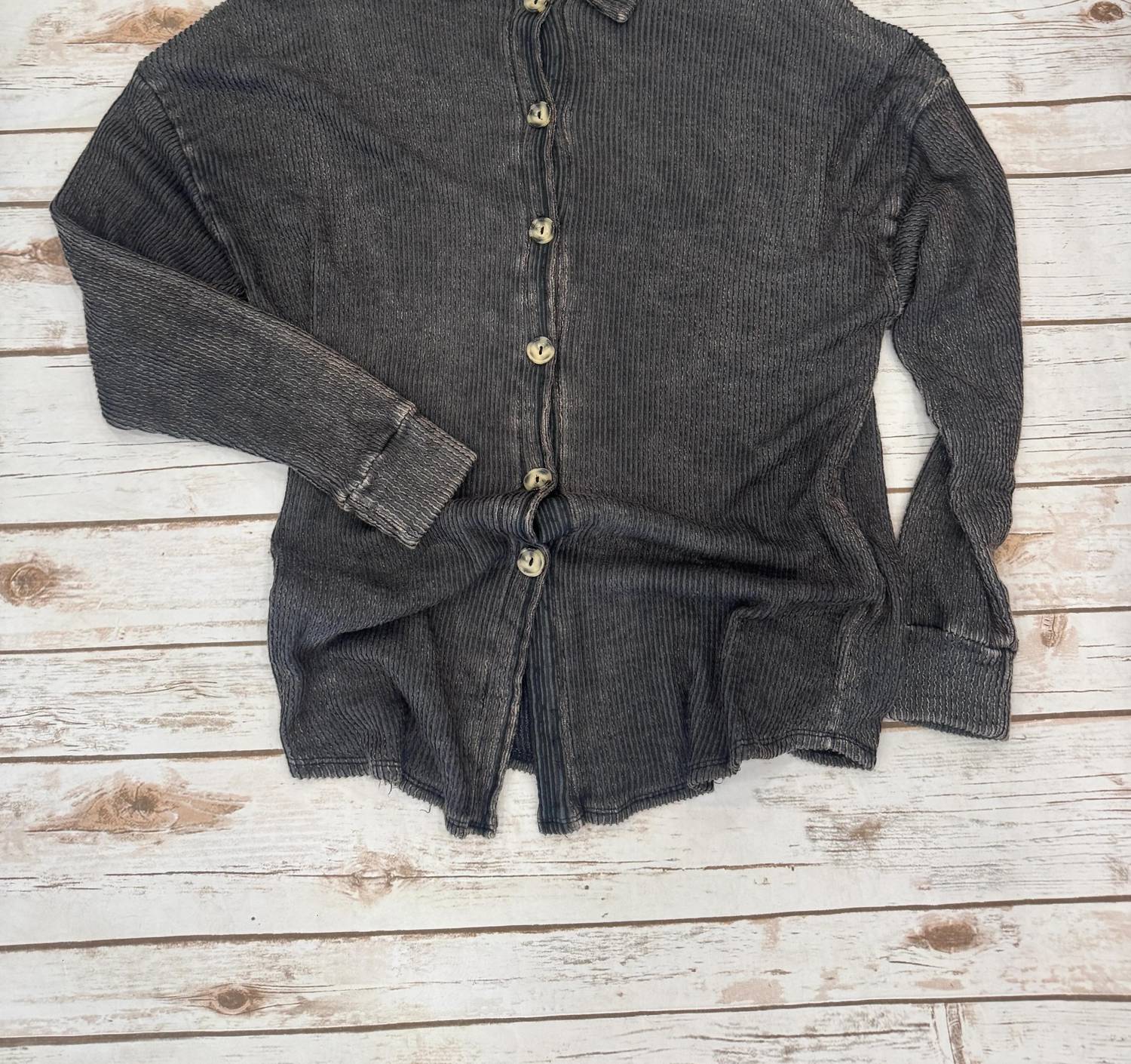 Haptics - Women's Crinkled Button Down Long Sleeve Top