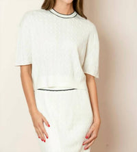 JESSIE LIU Short Sleeve Cable Knit Sweater in ivory - women's sweater - alternate view