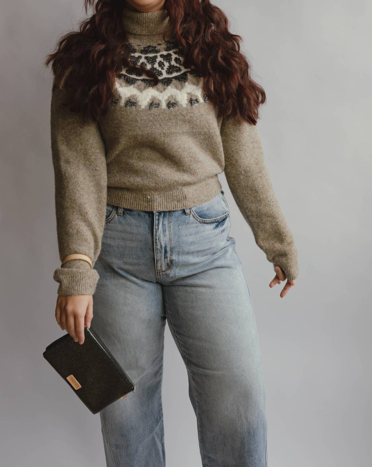 SKIES ARE BLUE Eve Turtleneck Sweater in brown multi color - women's sweater - alternate view