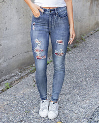 Grace And Lace - Plaid Patched Denim Jeggings