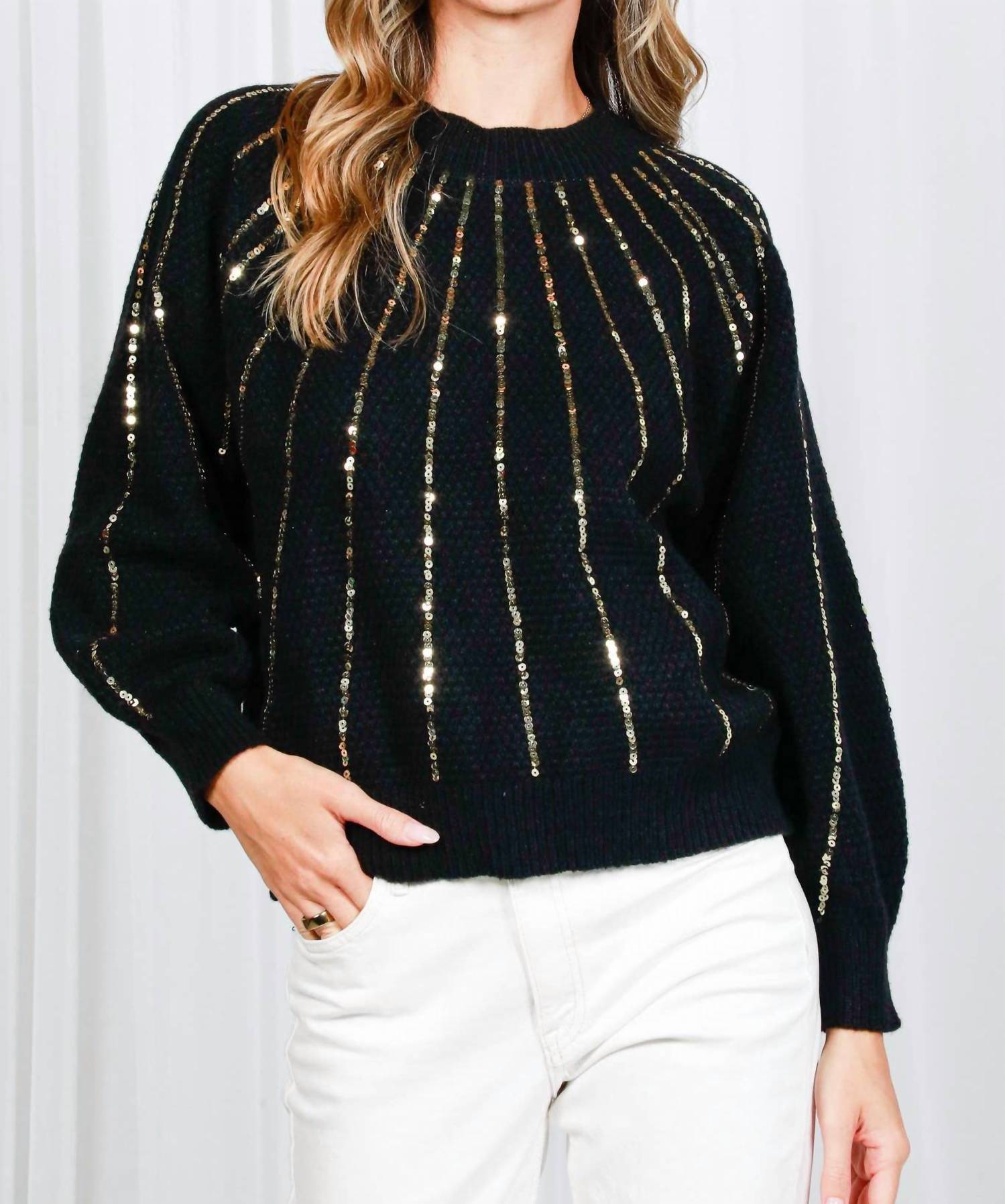 Vine & Love - Sequined Dolman Sleeve Sweater