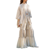 Young Threads Boho Tiered Wide-leg Patchwork Pants in latte - women's pants - detail view