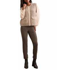 TRIBAL Brinley Sleeveless Vest in oatmeal - women's jacket - detail view