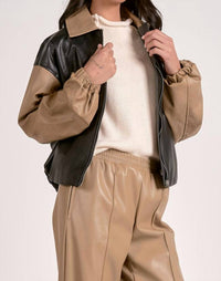 Elan - Leona Faux Leather Bomber Jacket