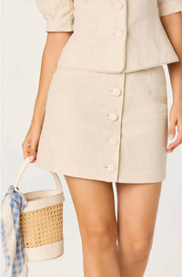 Astr - Cailey Crochet Trim Button-front Mini Skirt