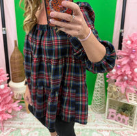 She + Sky - Plaid Print Woven Top