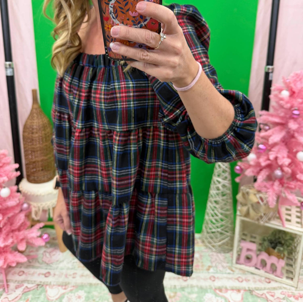 She + Sky - Plaid Print Woven Top