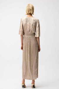Joseph Ribkoff - Satin Fit And Flare Pleated Dress With Knot Waist Detail