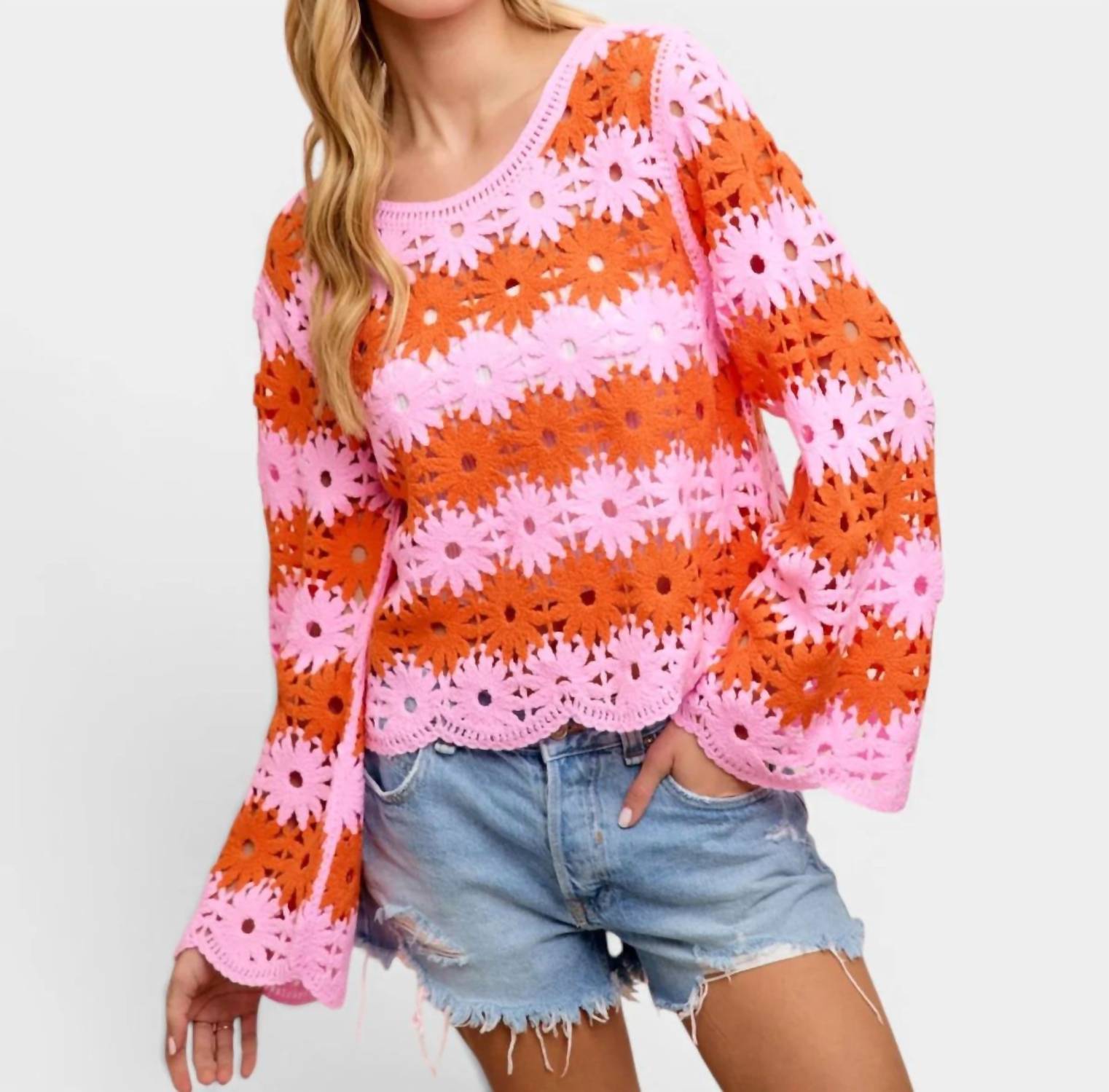 Bibi - Flower Crochet Knit Top