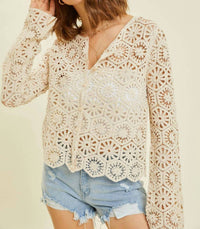 Heyson Day Trip Crochet Crop Cardigan in beige - women's cardigan - view 4
