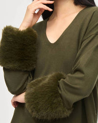Joseph Ribkoff - V-neck Pullover Sweater With Fur Cuffs