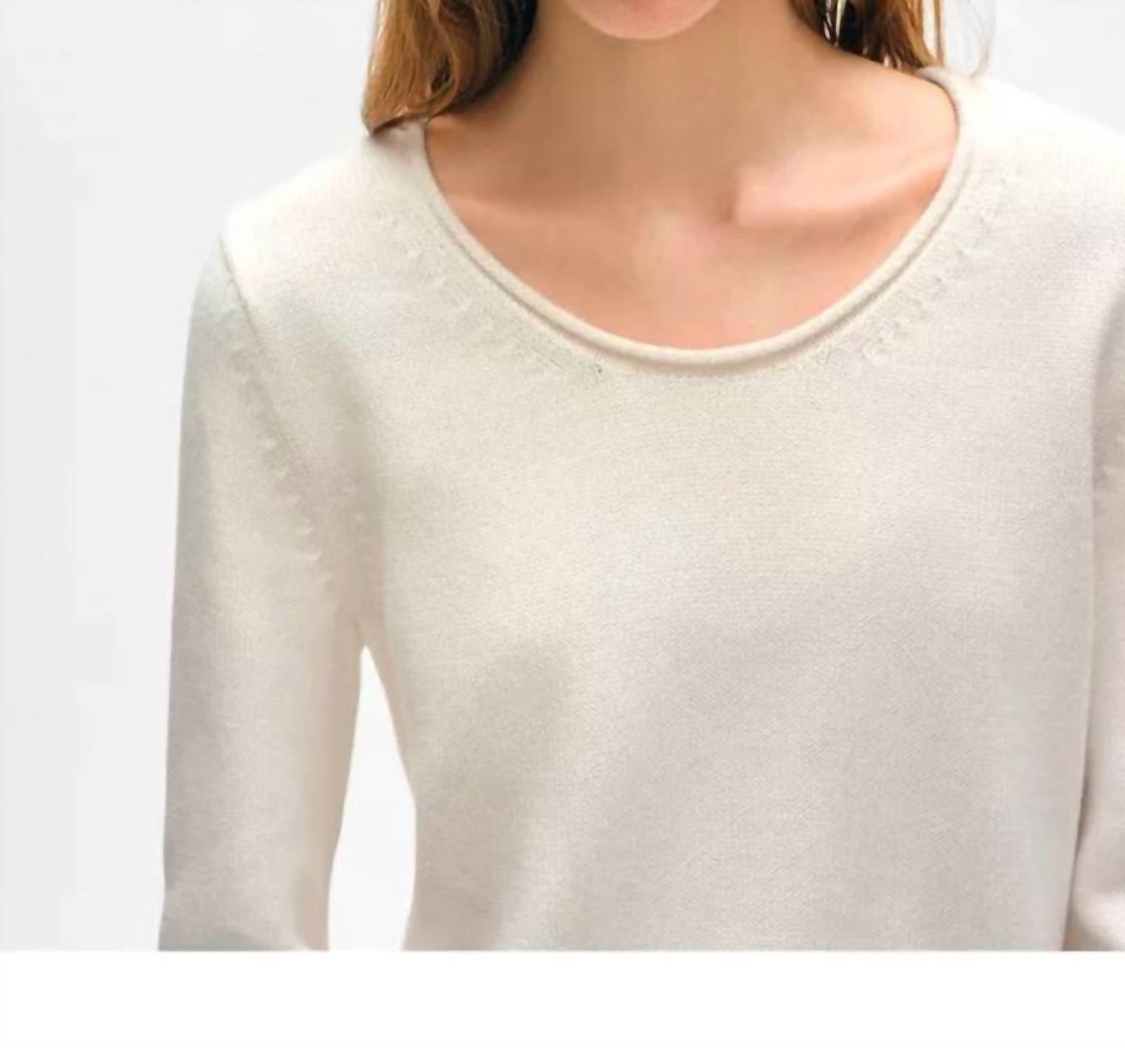 White + Warren - Organic Cotton Roll Trim Crewneck Top
