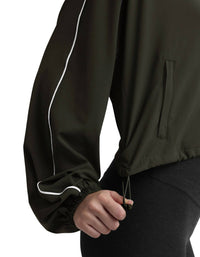 BEYOND YOGA Track Relaxed Fit Jacket in olive ink - women's jacket - alternate view