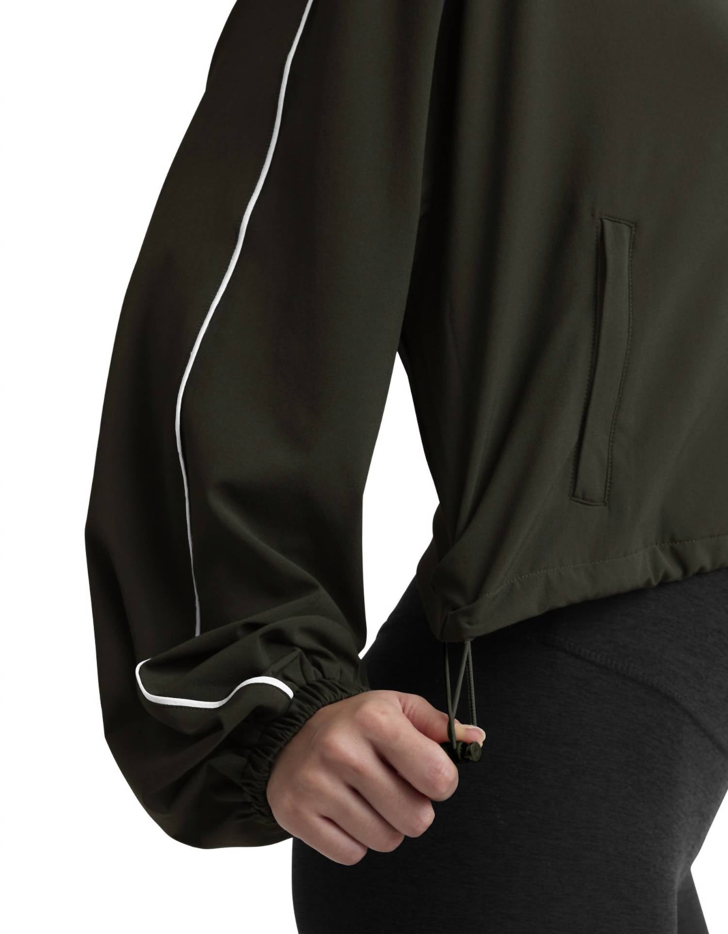 BEYOND YOGA Track Relaxed Fit Jacket in olive ink - women's jacket - alternate view