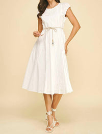 Pinch - Stitch Detailed Midi Dress With Shell Accent Belt