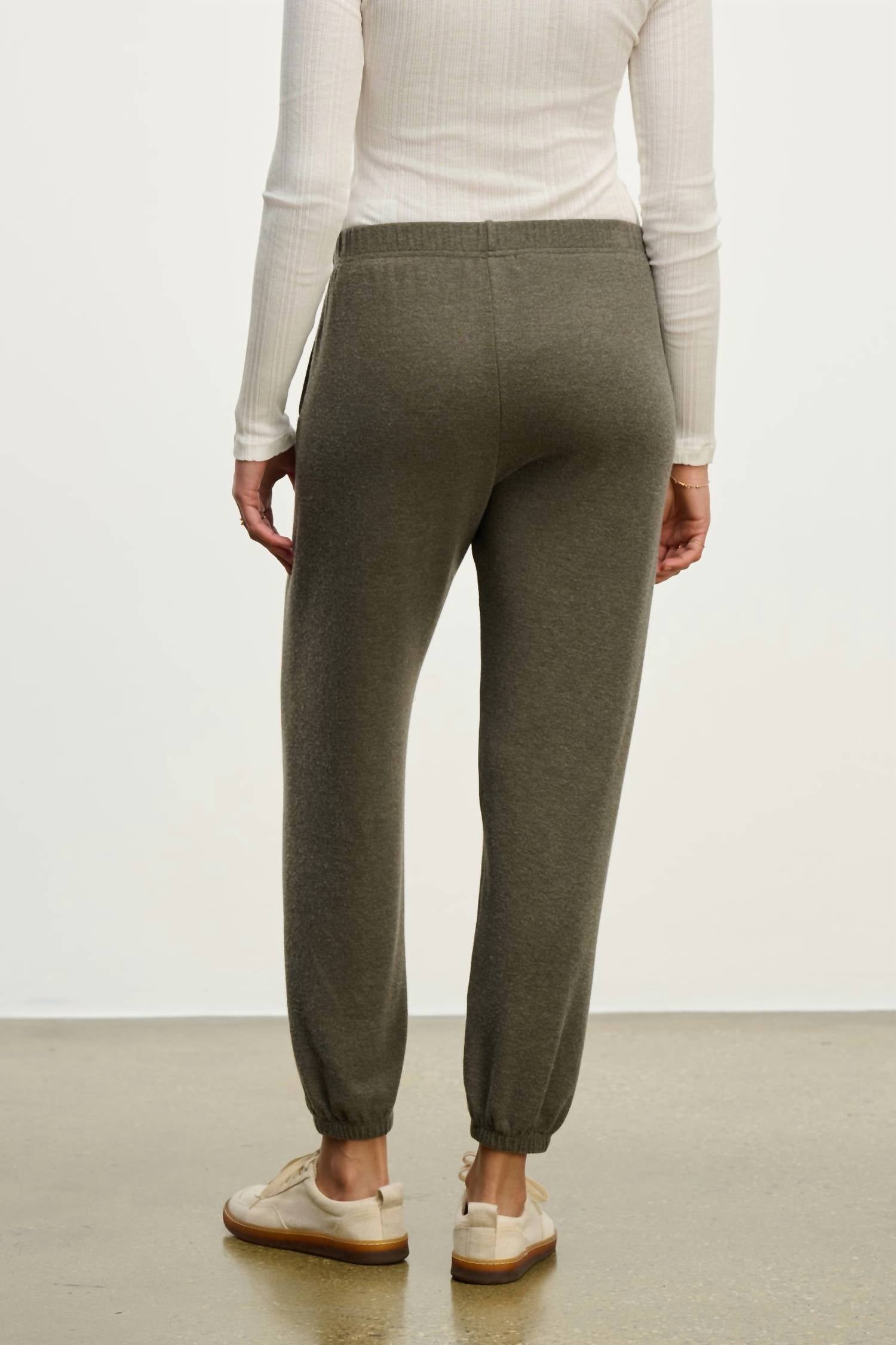 Velvet by Graham & Spencer Lexie Knit Joggers in caper - women's pants - detail view