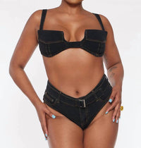 Circular Path - Pocket Denim Bikini Top