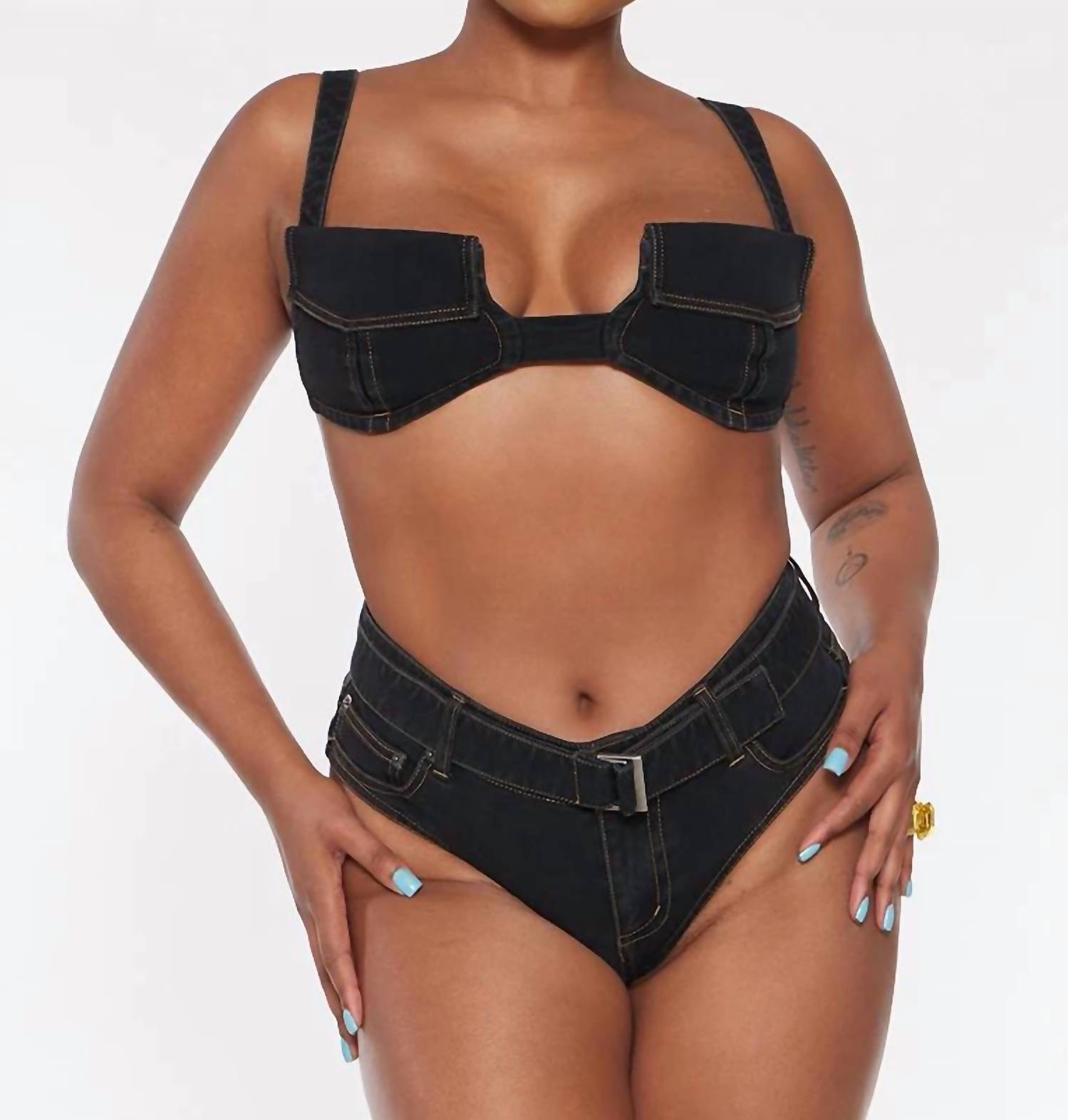Circular Path - Pocket Denim Bikini Top
