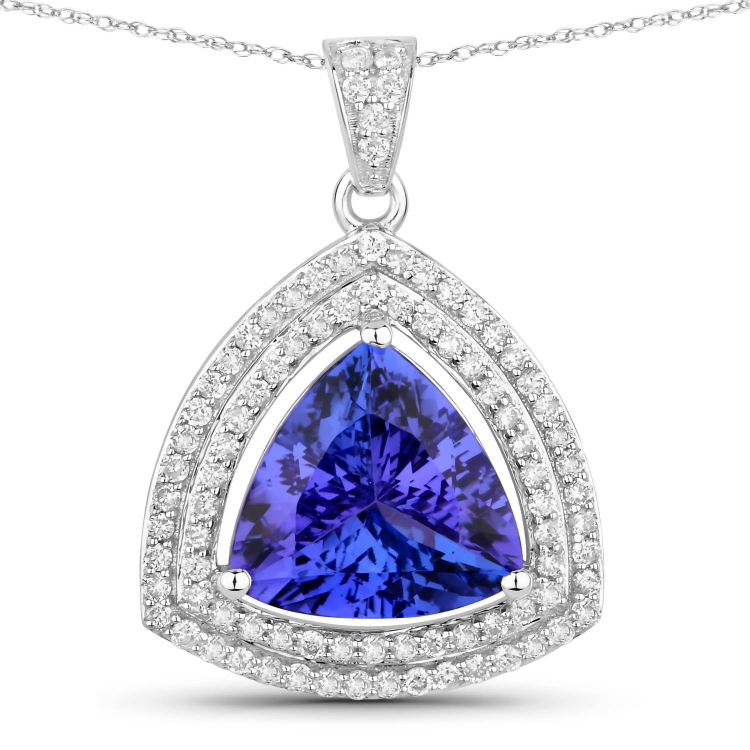 Diana M Jewels Women's Trillion Natural Tanzanite Pendant Necklace (3.93 Ct) - Signature Plus in 14k white gold - women's jewelry