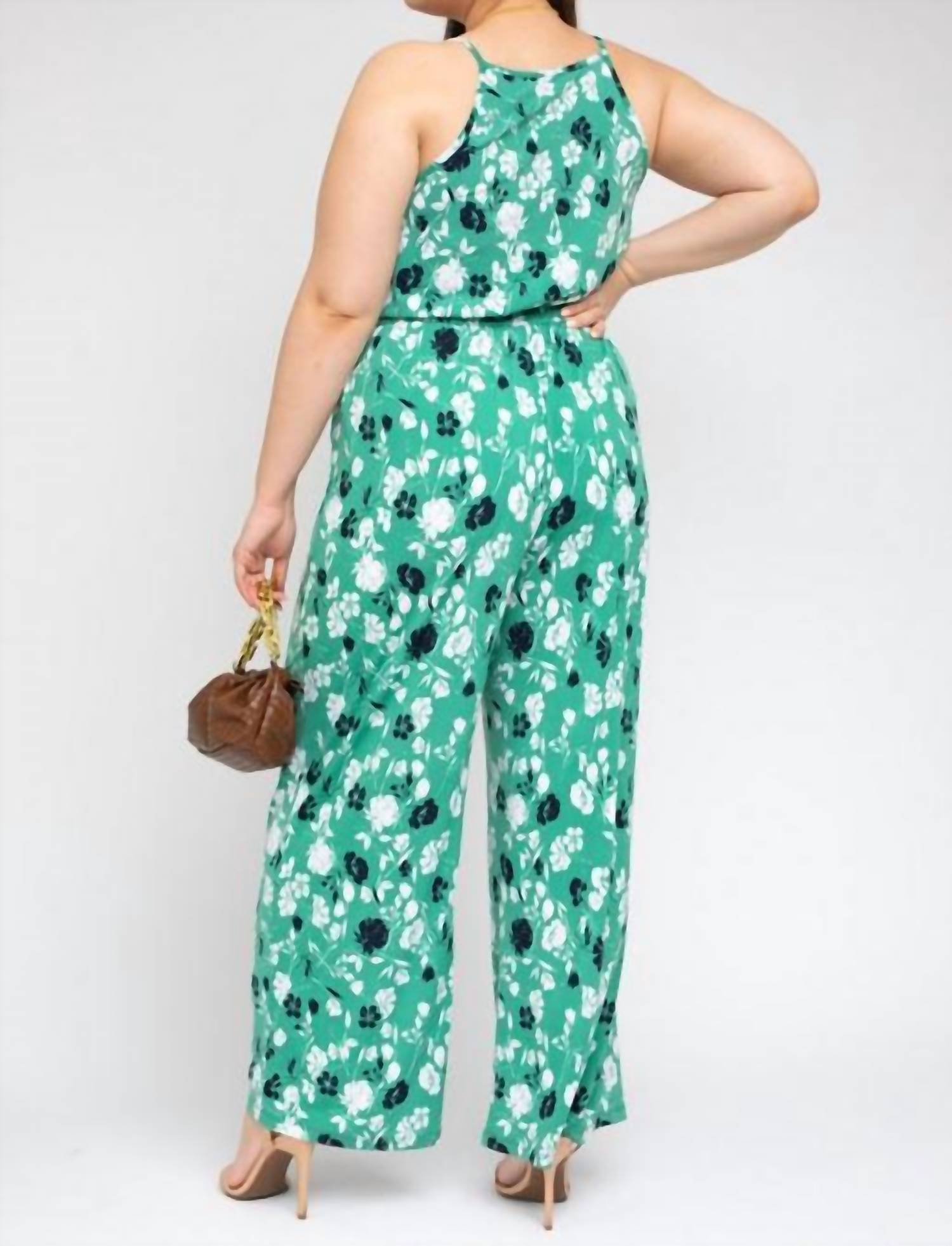 Plus Surplice Elastic Waist Jumpsuit