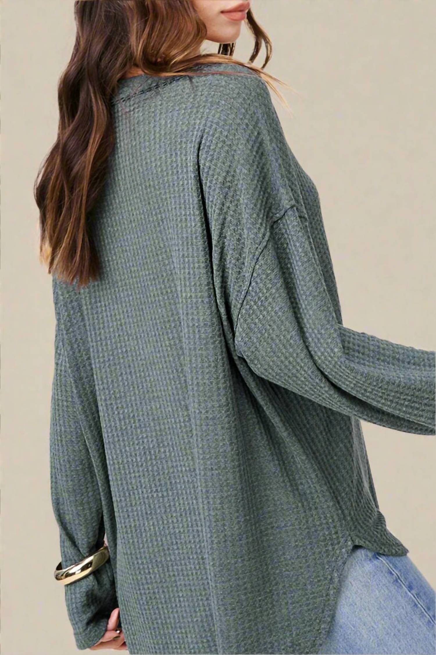 La Miel - Bree Long Sleeve Waffle Weave Casual Top