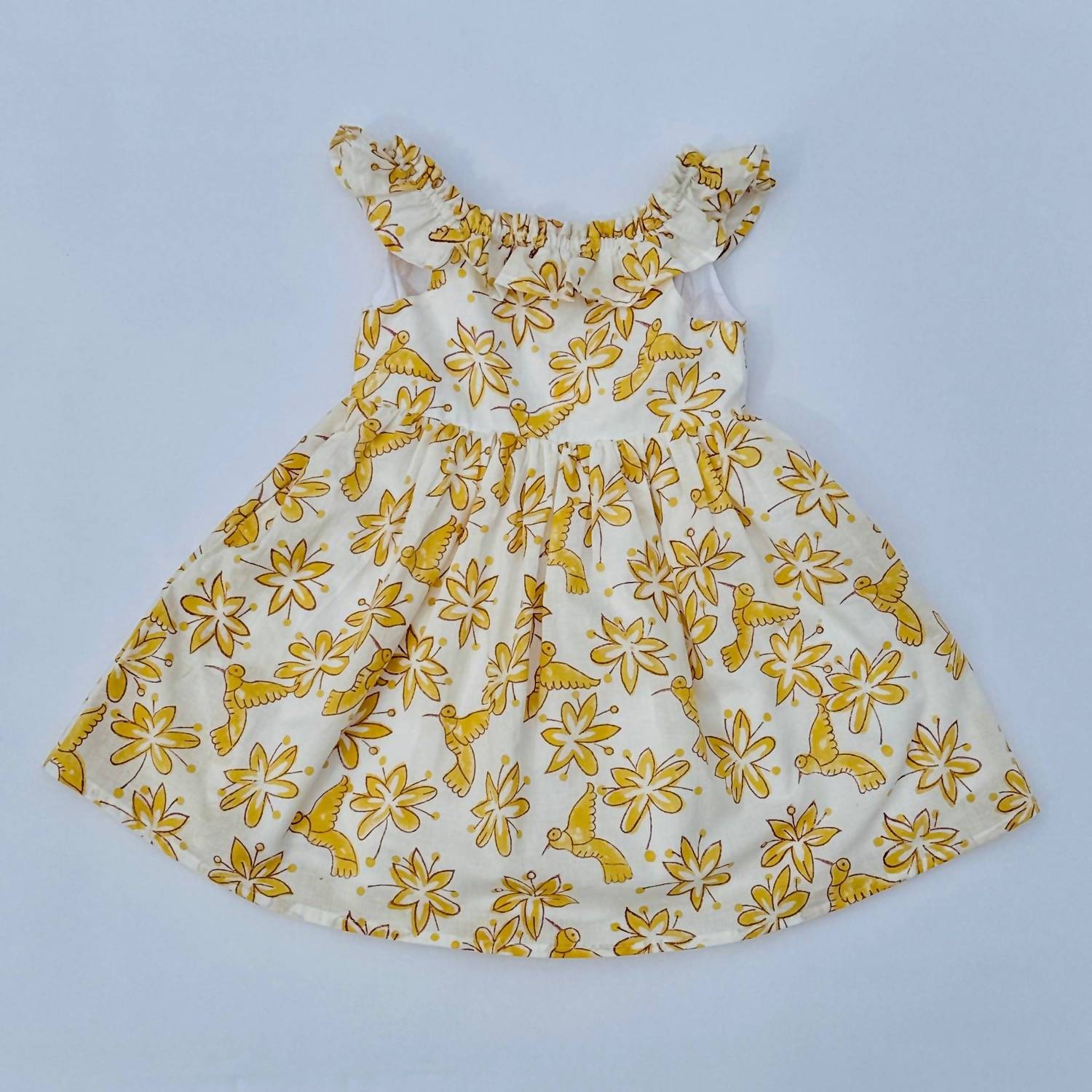 Meerahi - Pastel Floral & Bird Printed Summer Ruffle Dress