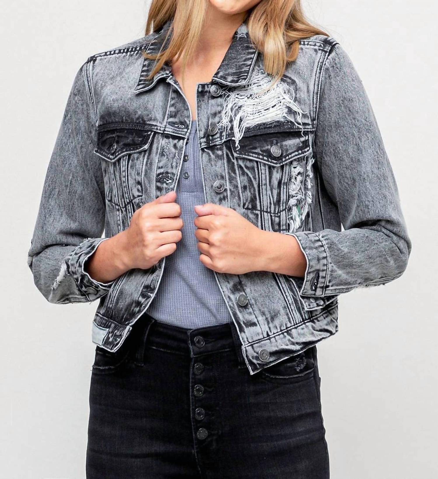 Vervet By Flying Monkey - Kimber Distressed Patched Denim Jacket