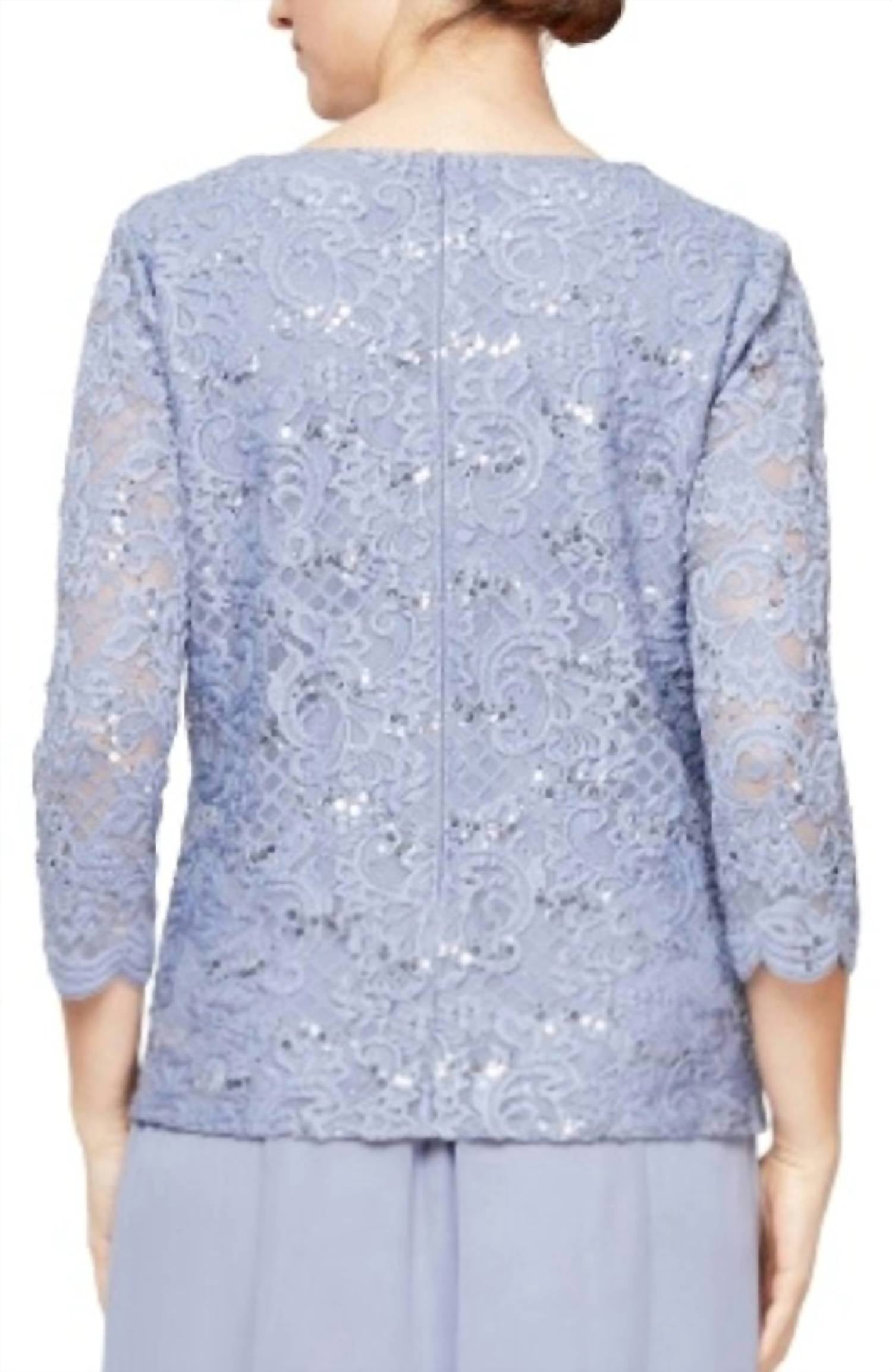 Alex Evenings - Sequin Lace Chiffon Scallop Trim Detail Faux Twinset